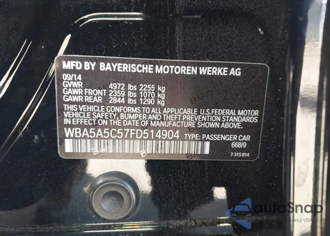 2015 BMW 528I z USA, uszkodzony, nr VIN WBA5A5C57FD514904